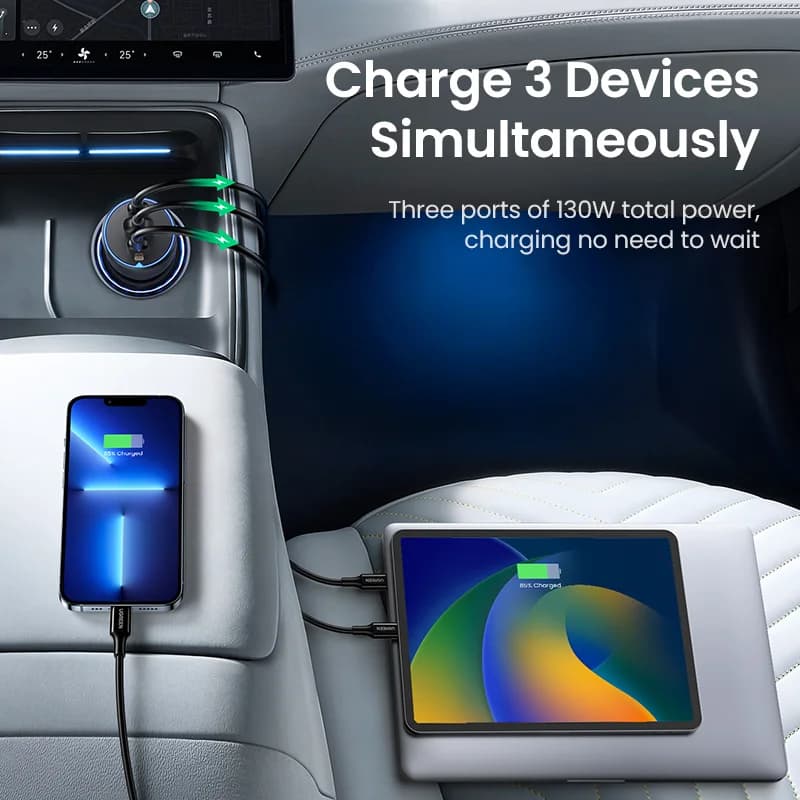 130W divu USB-C automašīnas lādētājs