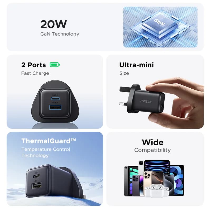 20W GaN USB-C sienas lādētājs, ASV spraudnis