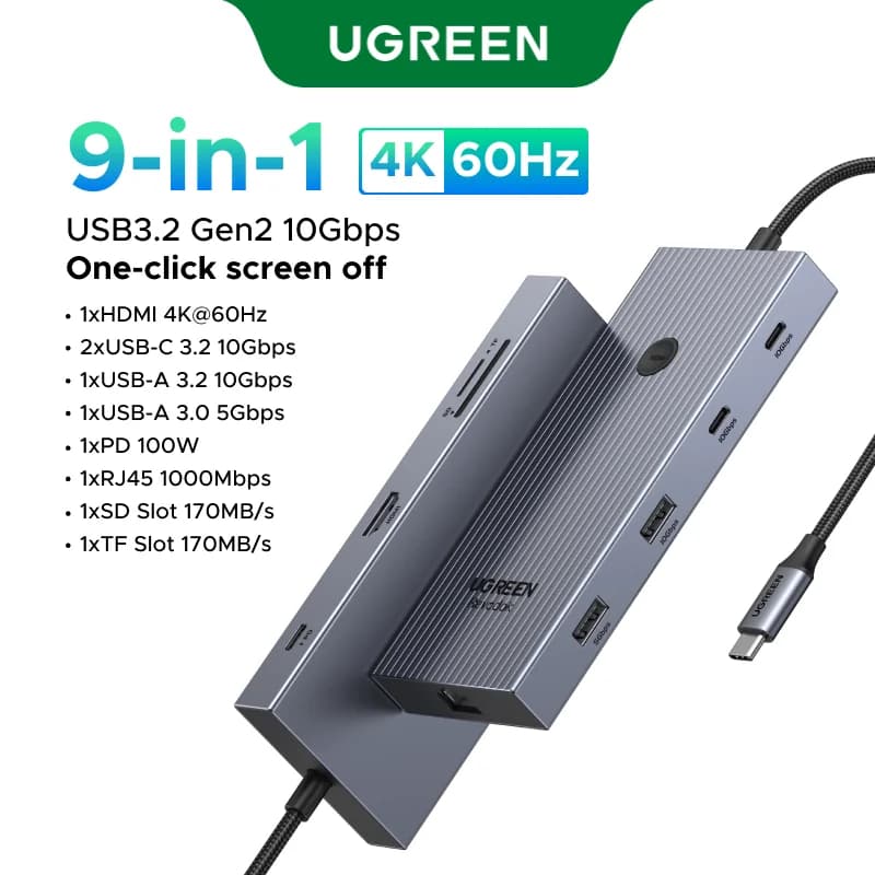 USB-C hub ar 4K HDMI, 10Gbps datu pārraidi un ekrāna slēdzenes funkciju