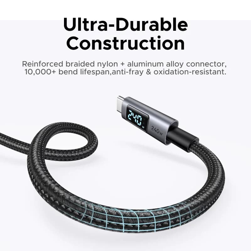 USB-C uz USB-C kabelis, 240W PD3.1, Digitālais displejs
