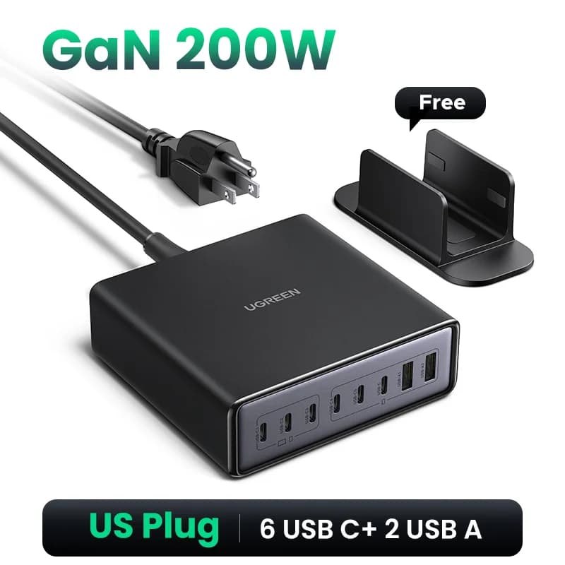 200W 8-in-1 GaN galddatora uzlādes stacija