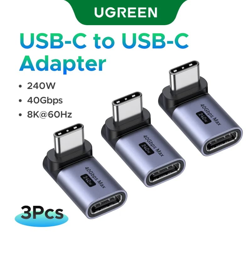 USB-C sieviete-vīrietis adapteris ar 90° leņķi, 3 gab.