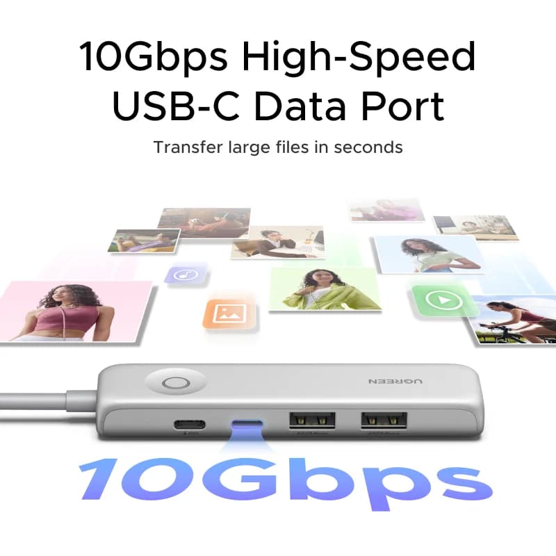USB-C hub ar 4K HDMI, 10Gbps datu pārraidi un ekrāna slēdzenes funkciju