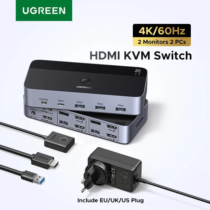 Divu monitoru KVM slēdzis ar HDMI un USB-C