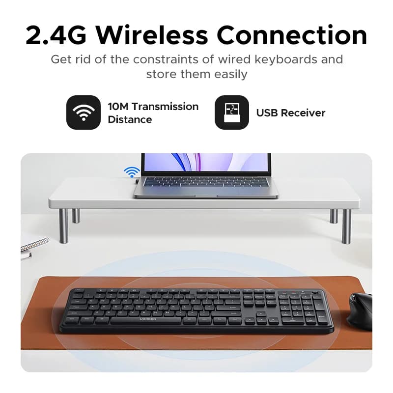 Ļoti plāna bezvadu tastatūra, 104 taustiņi, Melna