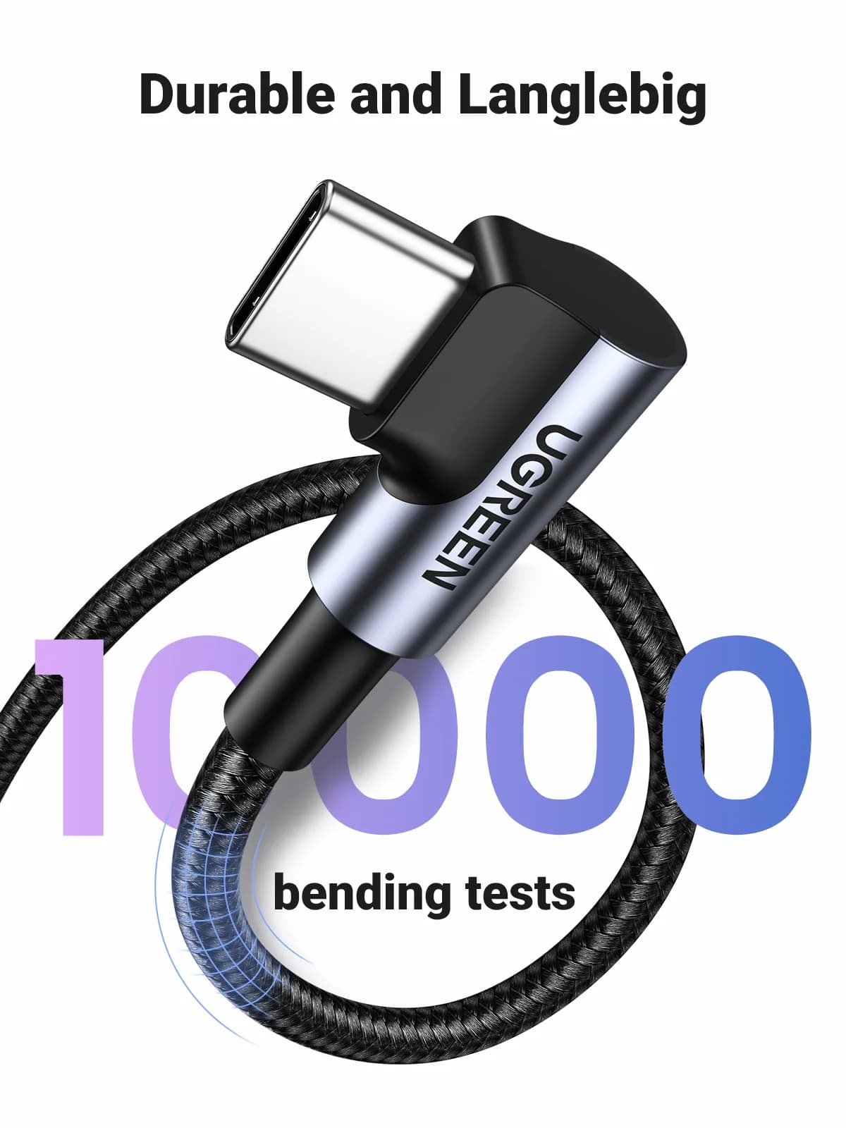 90 grādu neilona USB-C uz USB-C kabelis