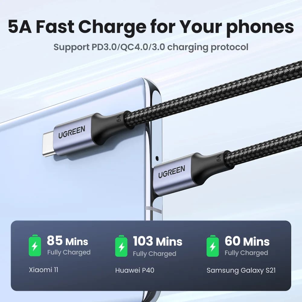 USB-C uz USB-C kabelis, 100W PD, 5A