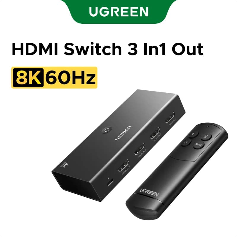 HDMI 2.1 pārslēdzējs 3-in-1, izvade 8K, ar tālvadību