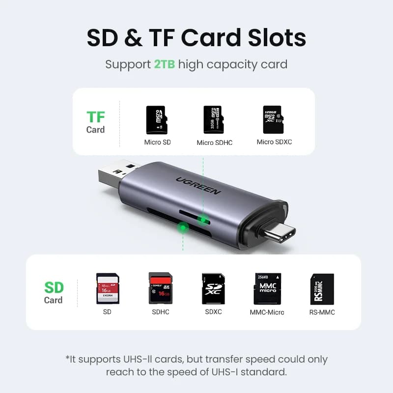 USB 3.0 & USB-C SD/MicroSD kartes lasītājs