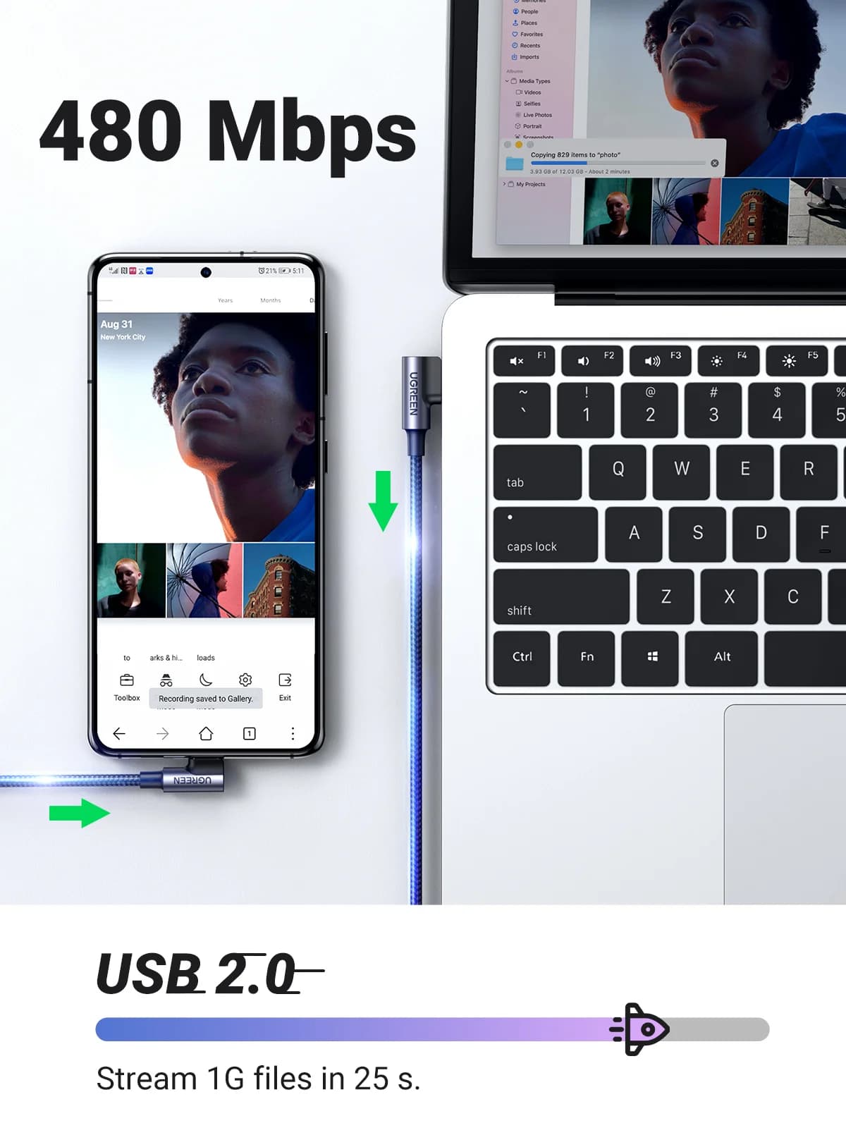 90 grādu neilona USB-C uz USB-C kabelis