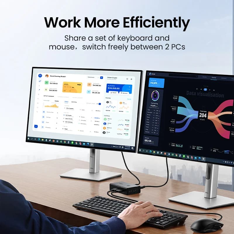 4K HDMI KVM pārslēdzējs, 2 PC, USB 2.0 koplietošana