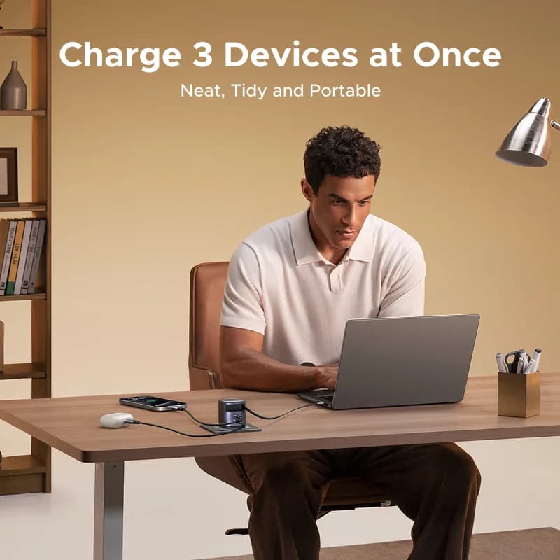 65W GaN lādētājs ar atvelkamu USB-C kabeli
