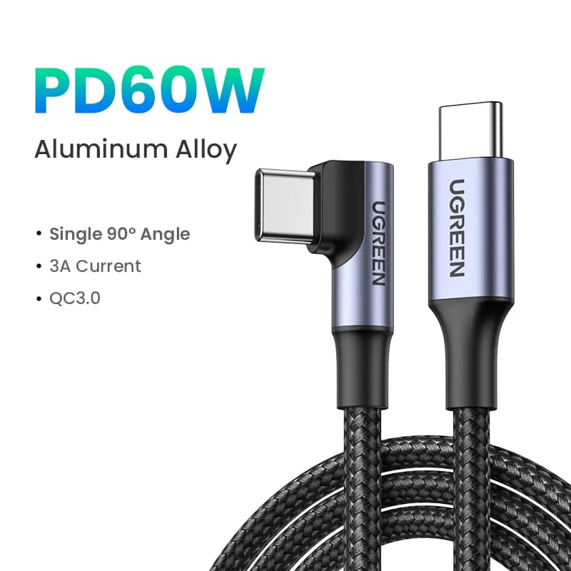 USB-C kabelis ar 90 grādu leņķi, 100W PD, spēlēm