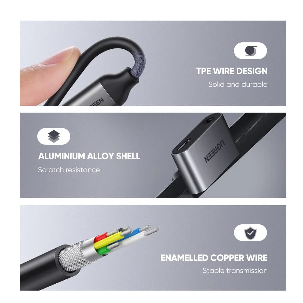 USB-C uz 3.5mm AUX audio adaptera kabelis