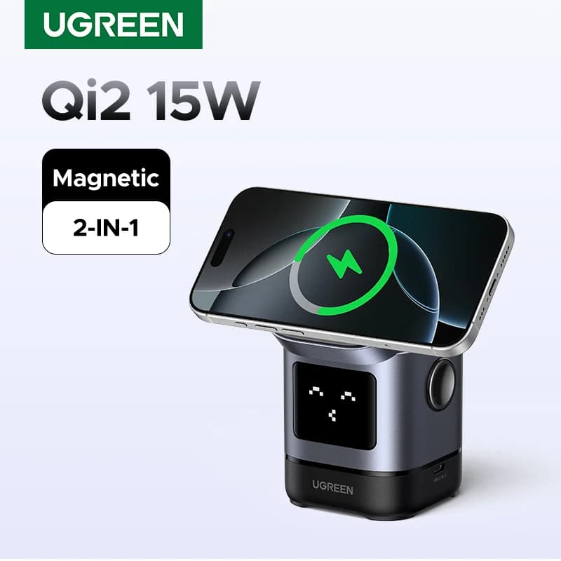 Qi2 15W magnētisks bezvadu uzlādes statīvs ar kabeli