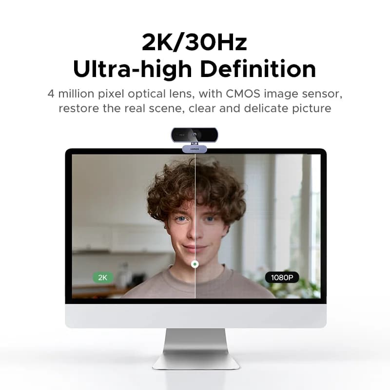 2K HD USB tīmekļa kamera ar automātisku gaismas korekciju