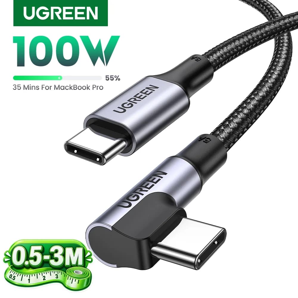 USB-C kabelis ar 90 grādu leņķi, 100W PD, spēlēm