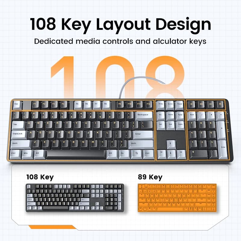 108 taustiņu vadu mehāniskā tastatūra ar sarkaniem slēdžiem